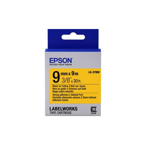 Epson LK-3YBW 9 Mt 9mm Sarı Üzeri Siyah Güçlü Yapışkanlı Etiket