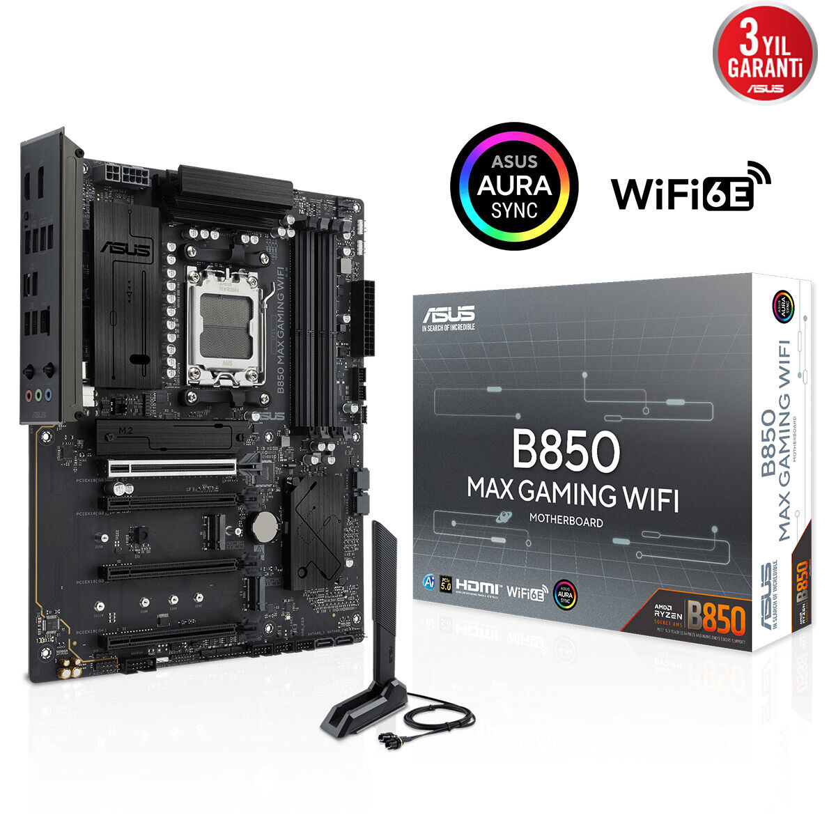 Asus B850 MAX GAMING WIFI Ac-AM5 DDR5 8400Mhz 3xM2 WiFi 6E 2.5Gbit LAN ATX AMD Anakart