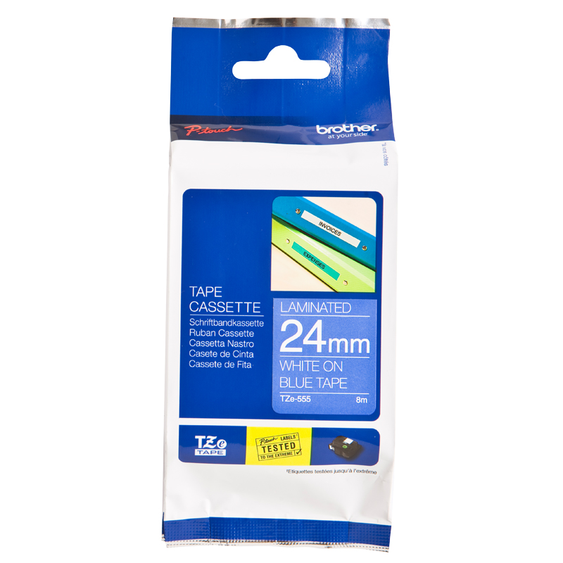 Brother P-Touch TZE-555 24mm 8Mt Mavi Üzerine Beyaz Laminasyonlu Etiket