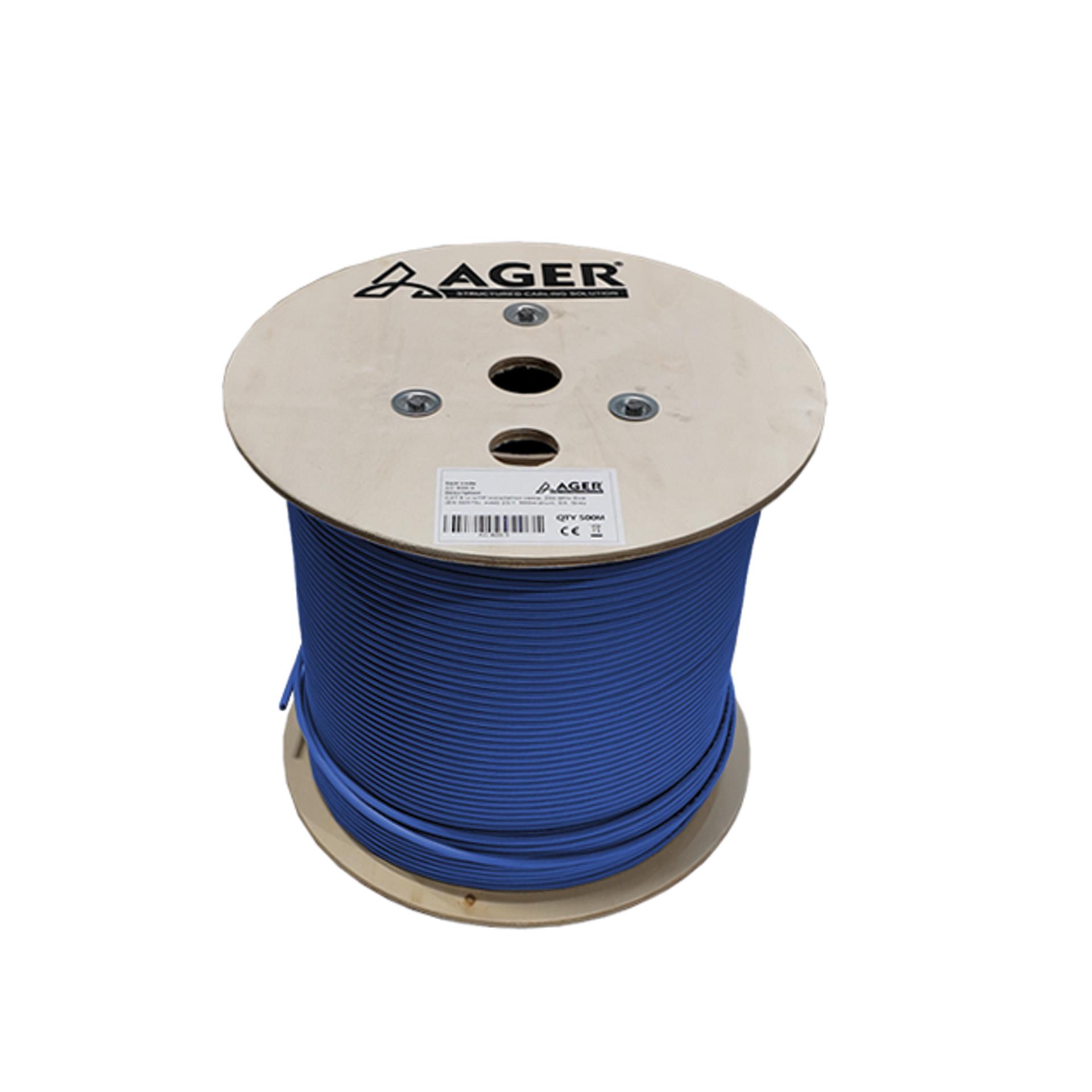 Ager AC-600-5-BL 500 MT UTP CAT6 23AWG 250Mhz LSOH Helojen %100 Mavi Bakır Datra Kablo