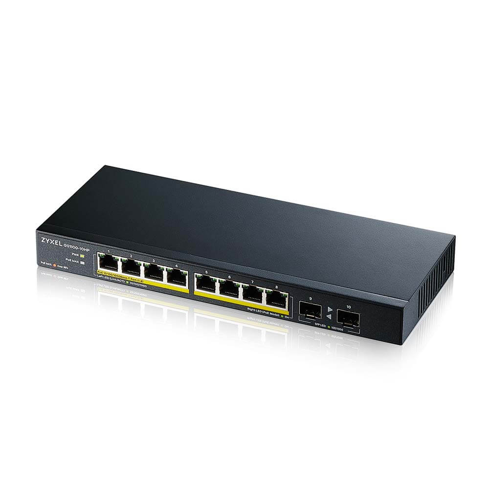 Zyxel GS1100-10HP-EU0102F 8 Port Gigabit 2 Port SFP PoE Switch