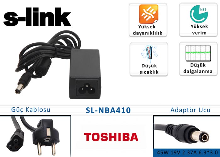 S-Link SL-NBA410 19V 2.37A 45W 6.3x3.0mm Toshiba Notebook Standart Adaptör