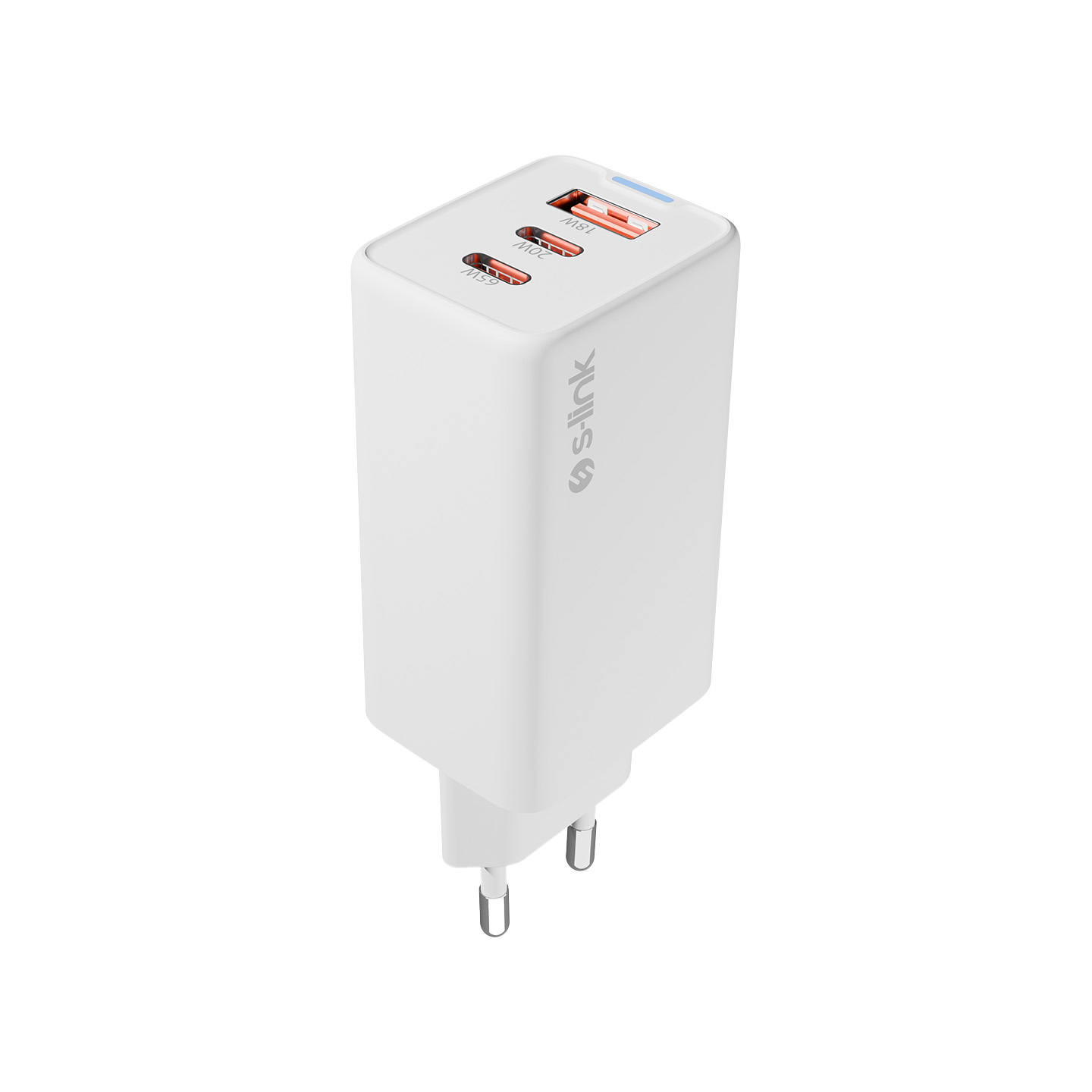 S-link SL-ECG65 2*USB-C + USB-A GAN PD 65W / QC 18W Type GAN PD/PPS Beyaz EV/NOTEBOOK Şarj Adaptör
