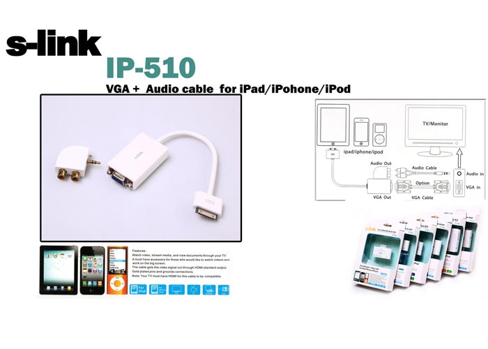 S-Link IP-510 Ipod Iphone Ipad İçin to VGA Audio Dönüştürücü Adaptör