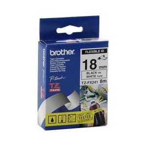 Brother P-TOUCH TZE-FX241 18mm 8mt Beyaz Üzerine Siyah Esnek Laminasyonlu Etiket