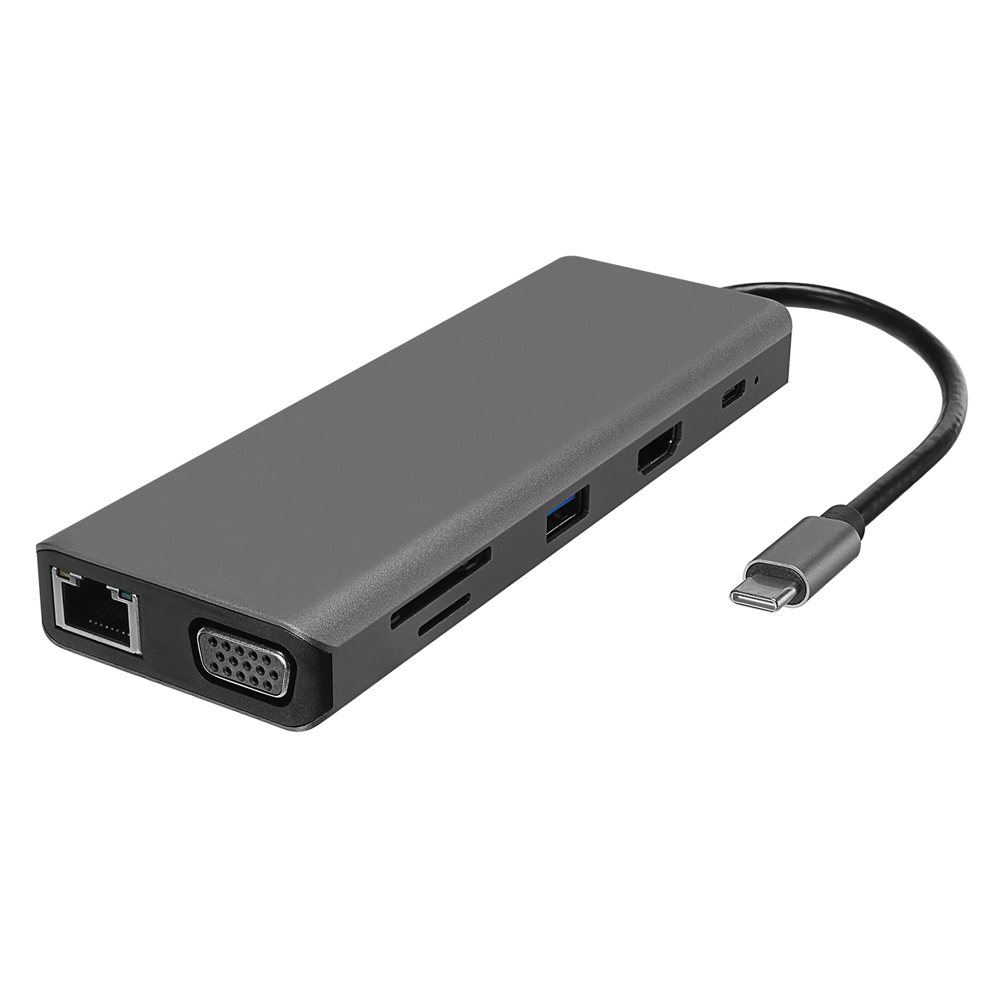 Hytech HY-USBC32 USB Type C to VGA RJ45 5x USB USB Type C SD/TF Kart Okuyucu Adaptör