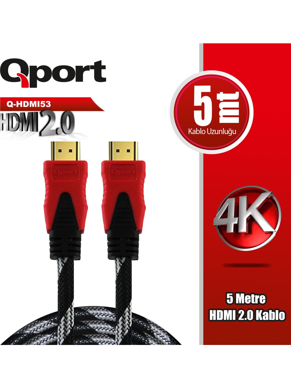 Qport Q-HDMI53 5 Mt HDMI to HDMI v2.0 4K 60hz Altın Uçlu HDMI Görüntü Kablosu