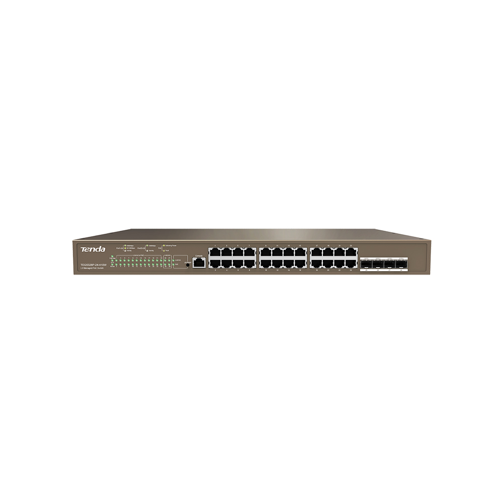 Tenda TEG5328P-24-410W 24 Port Gigabit PoE 4 Port SFP 410W Yönetilebilir PoE Switch