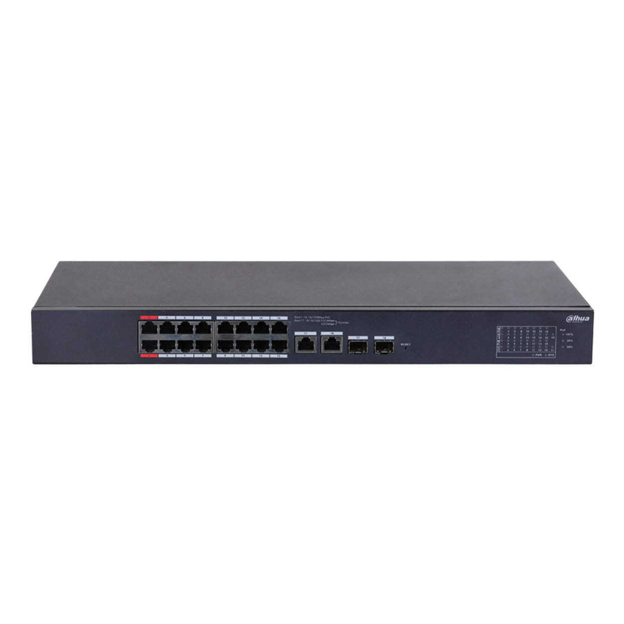 Dahua CS4218-16ET-190 16 Port Gigabit PoE 2 Port Gigabit Uplink 2 Port SFP 190W Cloud Yönetilebilir Switch