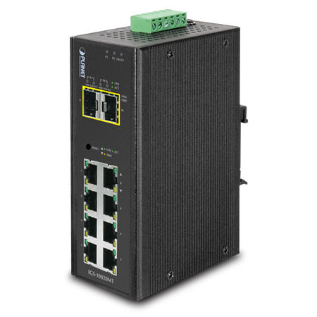 Planet PL-IGS-10020MT 8 Port 10/100 2 Port SFP Endüstriyel Tip Yönetilebilir Switch