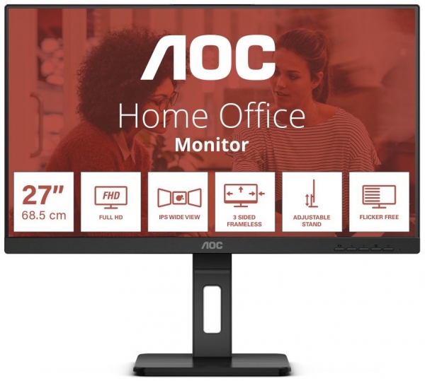 Aoc 27E3QAF 27 inch 1920x1080 4ms 75Hz MM VGA HDMI DP IPS FHD Siyah Pivot Monitör