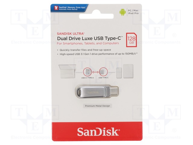 Sandisk SDDDC4-128G-G46 128 GB Dula USB 3.1 Gen - Type C Drive Luxe USB Flash Bellek