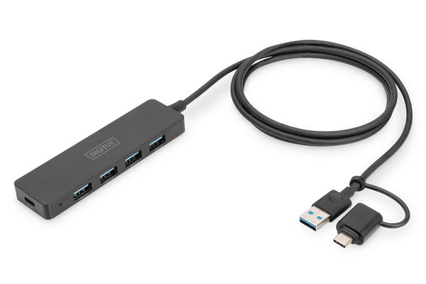 Digitus DA-70236 USB 3.0 Type C to 4 Port USB 3.0 1 Port Type C 5Gbps 1.2 mt Kablolu USB Hub