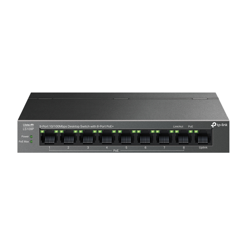 Tp-Link LS109P 9 Port 10/100Mbps 8 Port PoE+ Metal Kasa Masaüstü PoE+ Switch