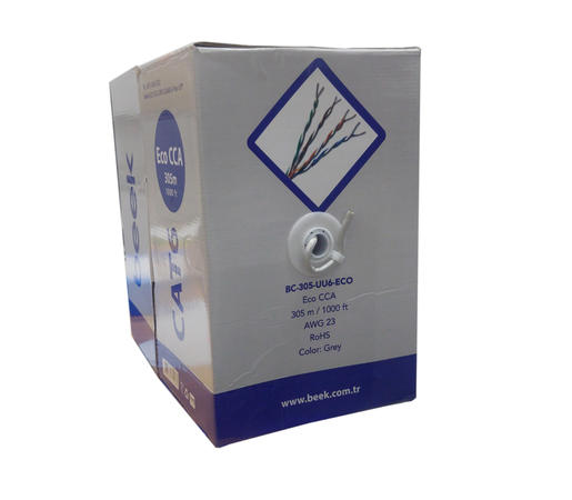 Beek BC-305-UU6-ECO 305 Mt CAT6 U/UTP Caa AWG23 Gri Data Kablosu