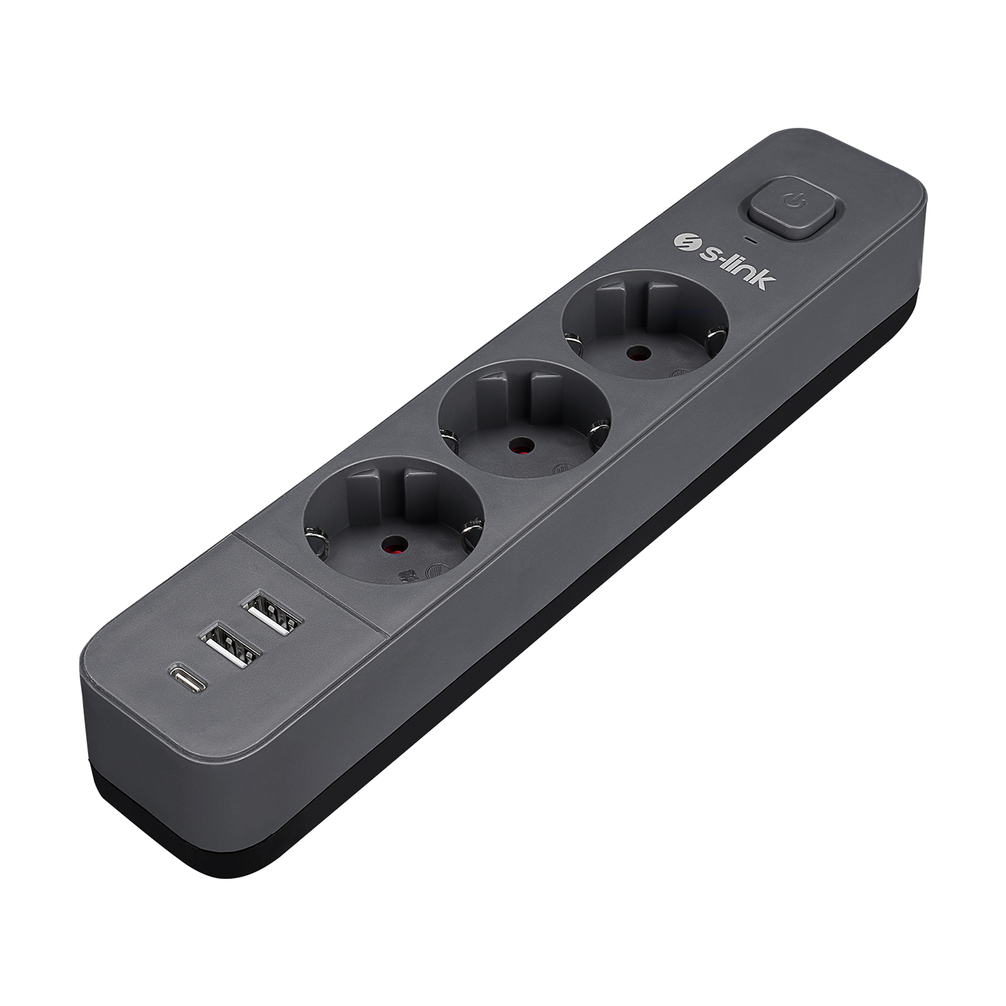 S-Link SPG03U 1.5 Mt Kablou 3 lü 2x USB 5v 2.4A 100% Bakır 750 Joule Anahtarlı Siyah Akım Korumalı Priz