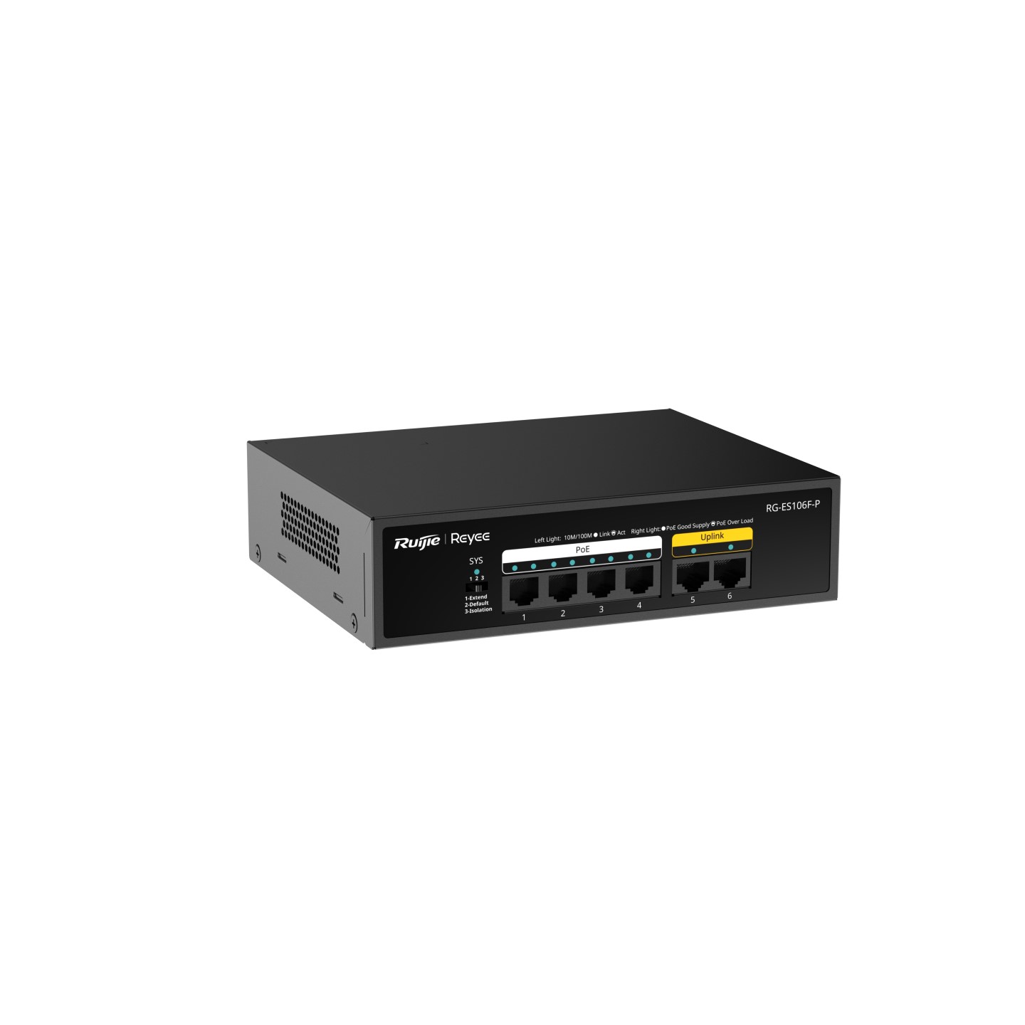 Ruijie RG-ES106F-P 4 Port 100Mbps PoE 2 Port Uplink 54W Masaüstü PoE Switch