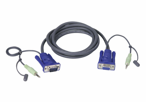 Aten 2L-2402A 1.8 Mt VGA to VGA 1 x mini Stereo Fiş Audio Erkek-Dişi Görüntü Kablosu