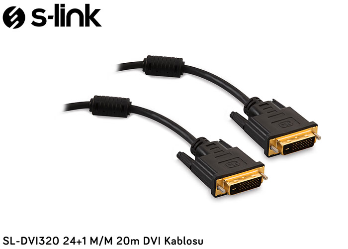 S-Link SL-DVI320 20 Mt DVI to DVI 24+1 Erkek-Erkek Siyah DVI Görüntü Kablosu