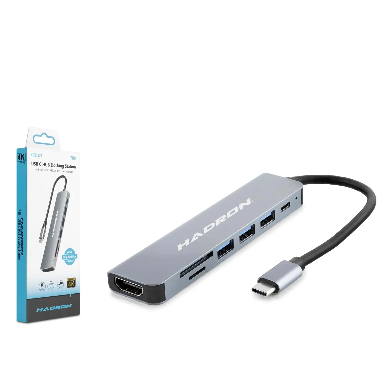Hadron HDX7835 Usb Type C to HDMI 4K 30H 3xUSB 3.0 PD SD TF 7 in 1 Dock Station