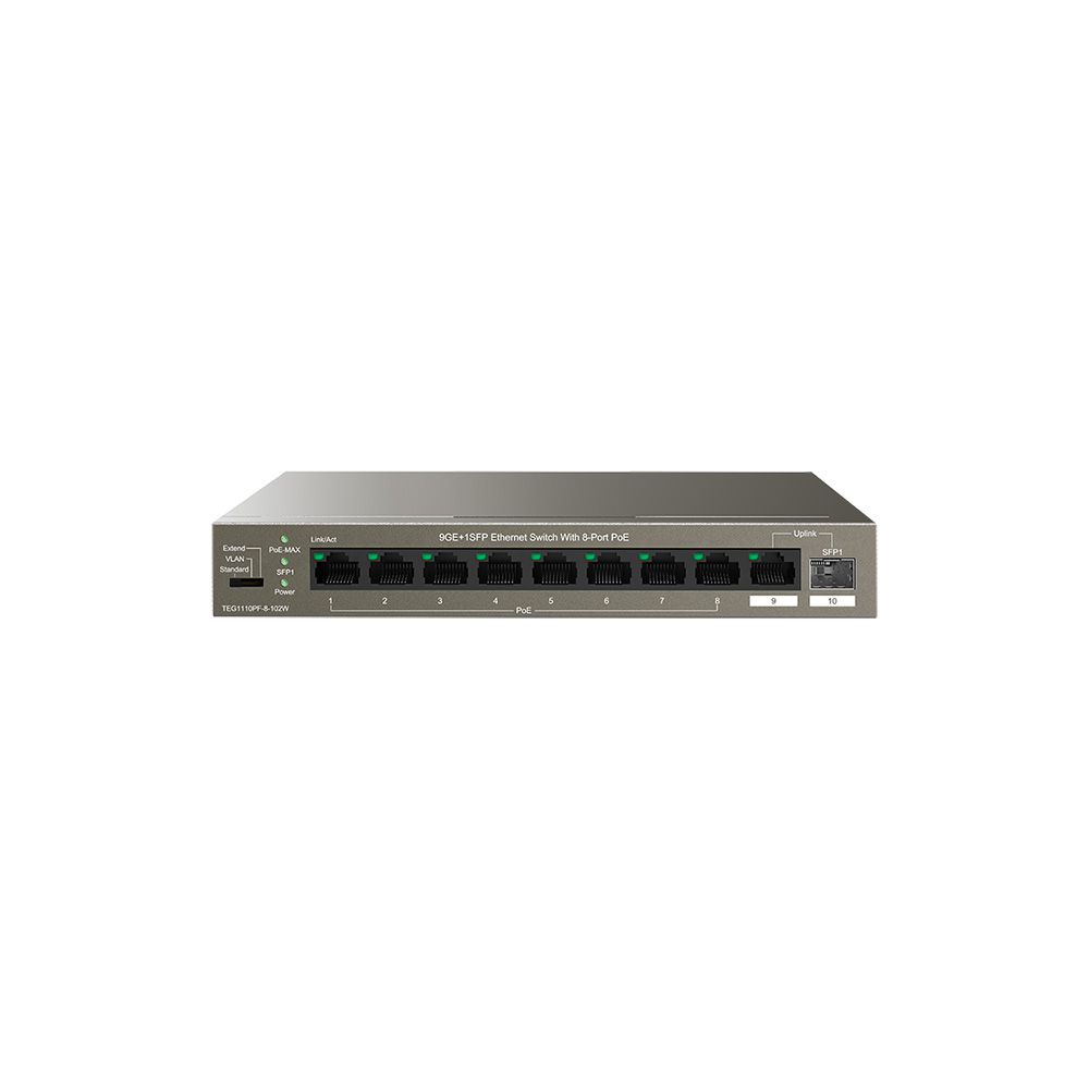 Tenda TEG1110PF-8-102W 8 Port Gigabit Poe+ 1 Port Uplink 1 Port SFP PoE+ Switch