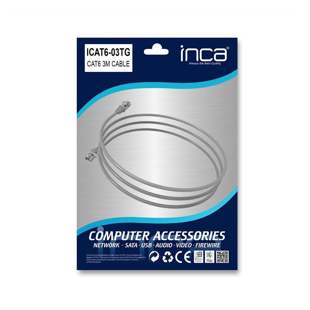 Inca ICAT6-03TG 3 Mt CAT6 AWG24 0.57mm 250Hz Gri Patch Cord Kablo