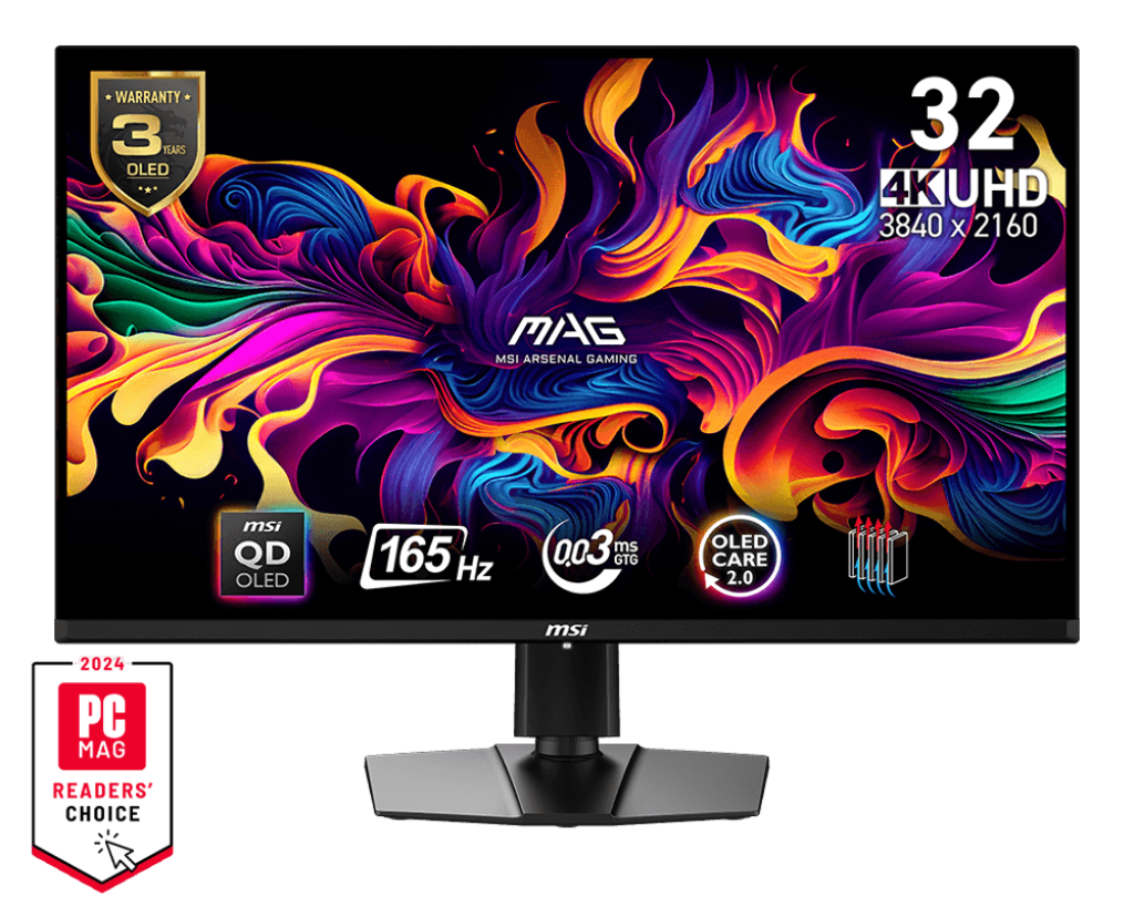 Msi MAG 321UP QD-OLED 31.5 inch 3840x2160 0.03ms 165Hz HDMI DP 1500R FreeSync Prenium Oyuncu Monitörü