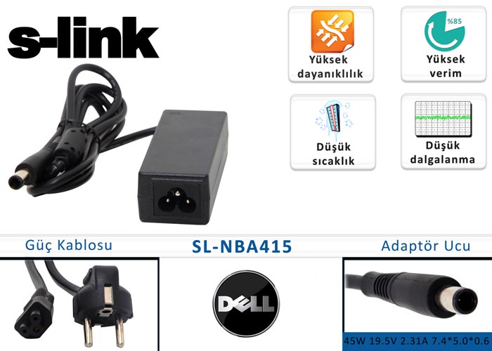 S-Link SL-NBA415 45W 19.5V 2.31A 7.4*5.0*0.6 Dell Notebook Standart Adaptör