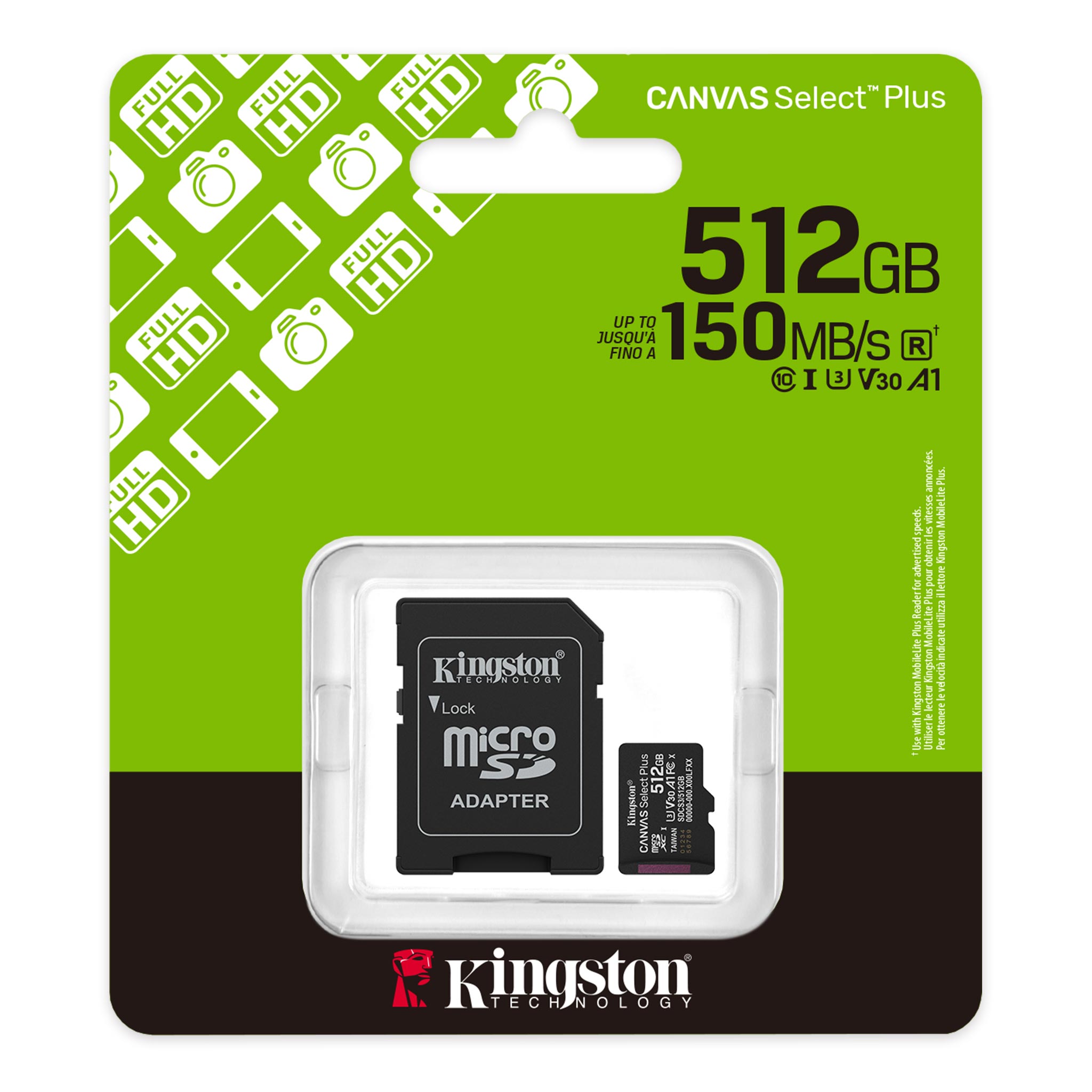 Kingston SDCS3/512GB 512 GB Canvas SelctPlus SDXC Gen3 150Mb/s A1 microSD Hafıza Kartı