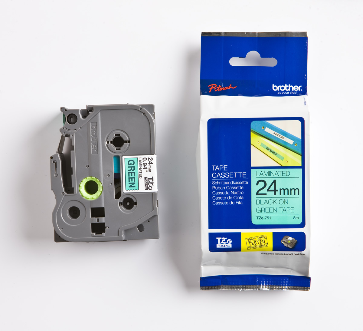 Brother P-Touch TZE-751 24mm 8Mt Yeşil Üzerine Siyah Laminasyonlu Etiket