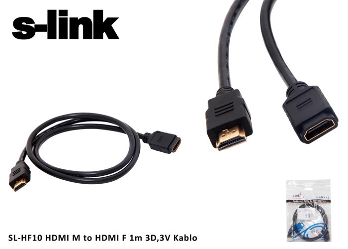 S-Link SL-HF10 1 Mt HDMI  to HDMI 3D 3V Erkek-Dişi HDMI Uzatma Kablosu