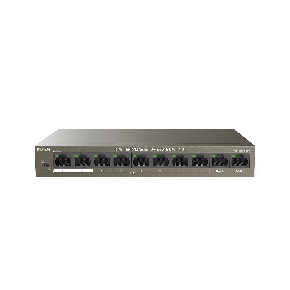 Tenda TEF1110P-8-63W 8 Port 10/100 63W Yönetilemez PoE Switch