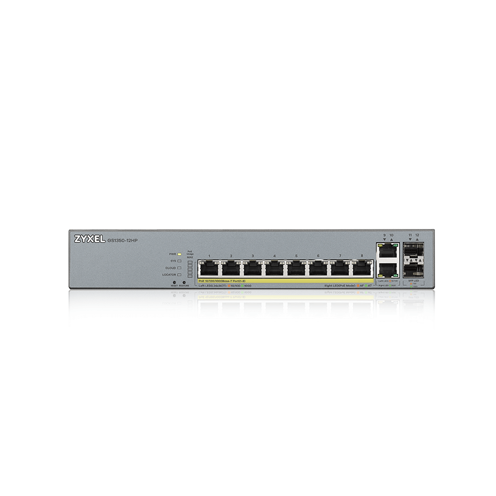 Zyxel GS1350-12HP-EU0101F 12 Port Gigabit 130W Yönetilebilir PoE Switch