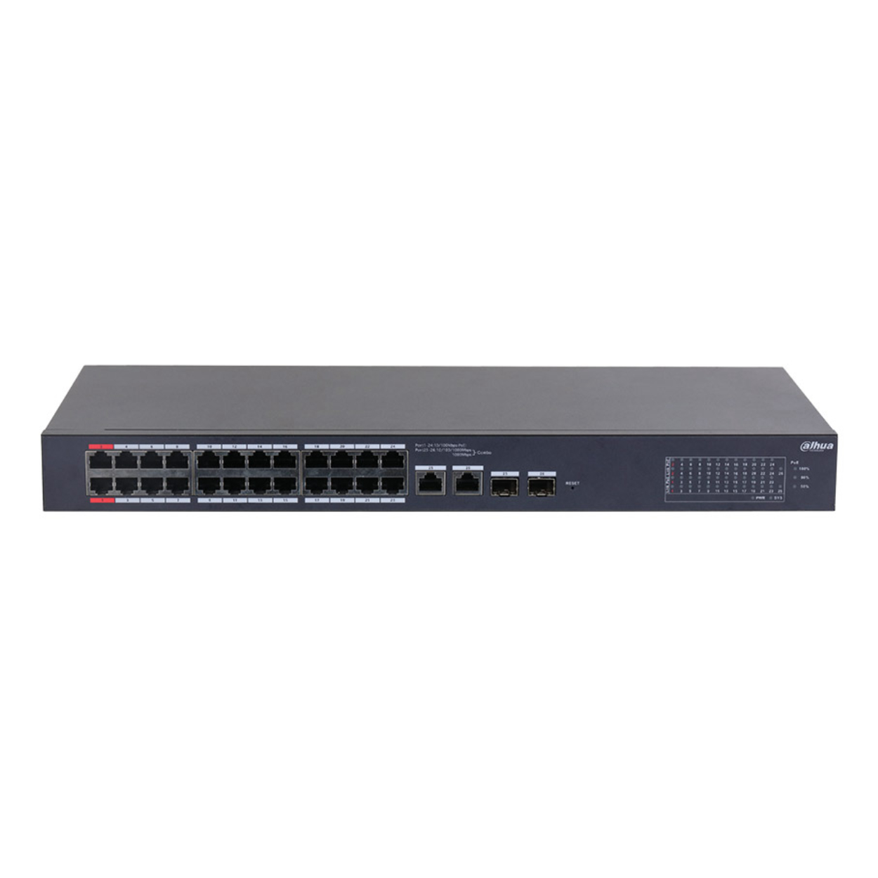 Dahua CS4226-24ET-375 24 Port Gigabit PoE 2 Port Gigabit Uplink 2 Port SFP 375W Cloud Yönetilebilir Switch