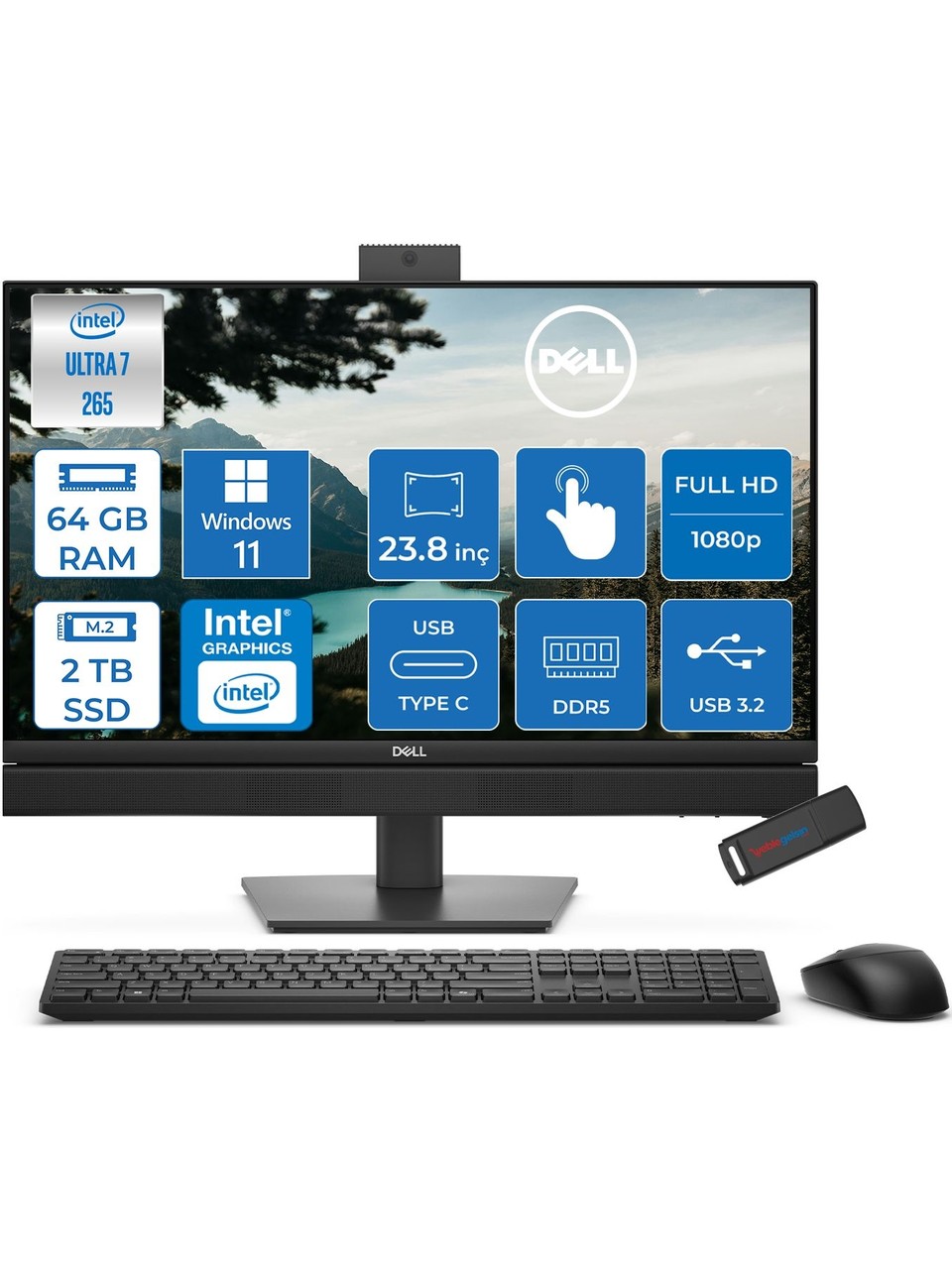 Dell BTO155-QC24250-EMEA Pro Ultra 7 265 1.8Ghz 16 GB 512GB SSD 23.8 Dokunmatik Ubuntu All In One Bilgisayar