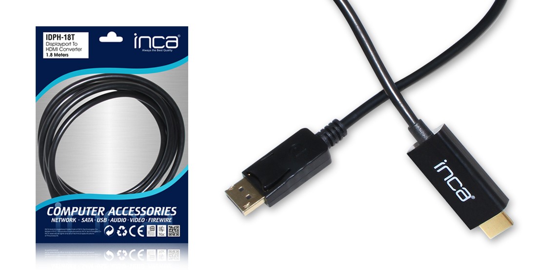 Inca IDPH-18T 1.8 Mt DISPLAY PORT to HDMI Erkek-Erkek Görüntü Kablosu