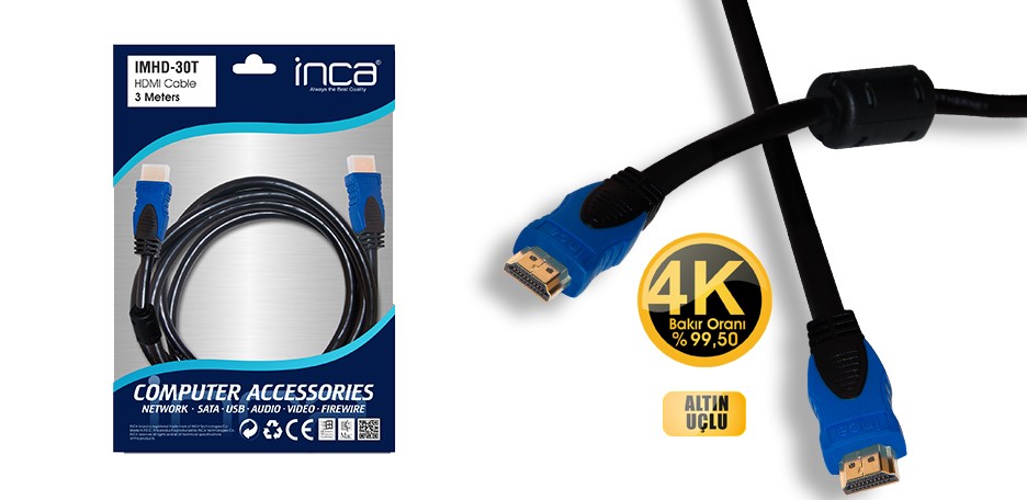 Inca IMHD-30T 3 Mt HDMI to HDMI Erkek-Erkek HDMI Görüntü Kablosu