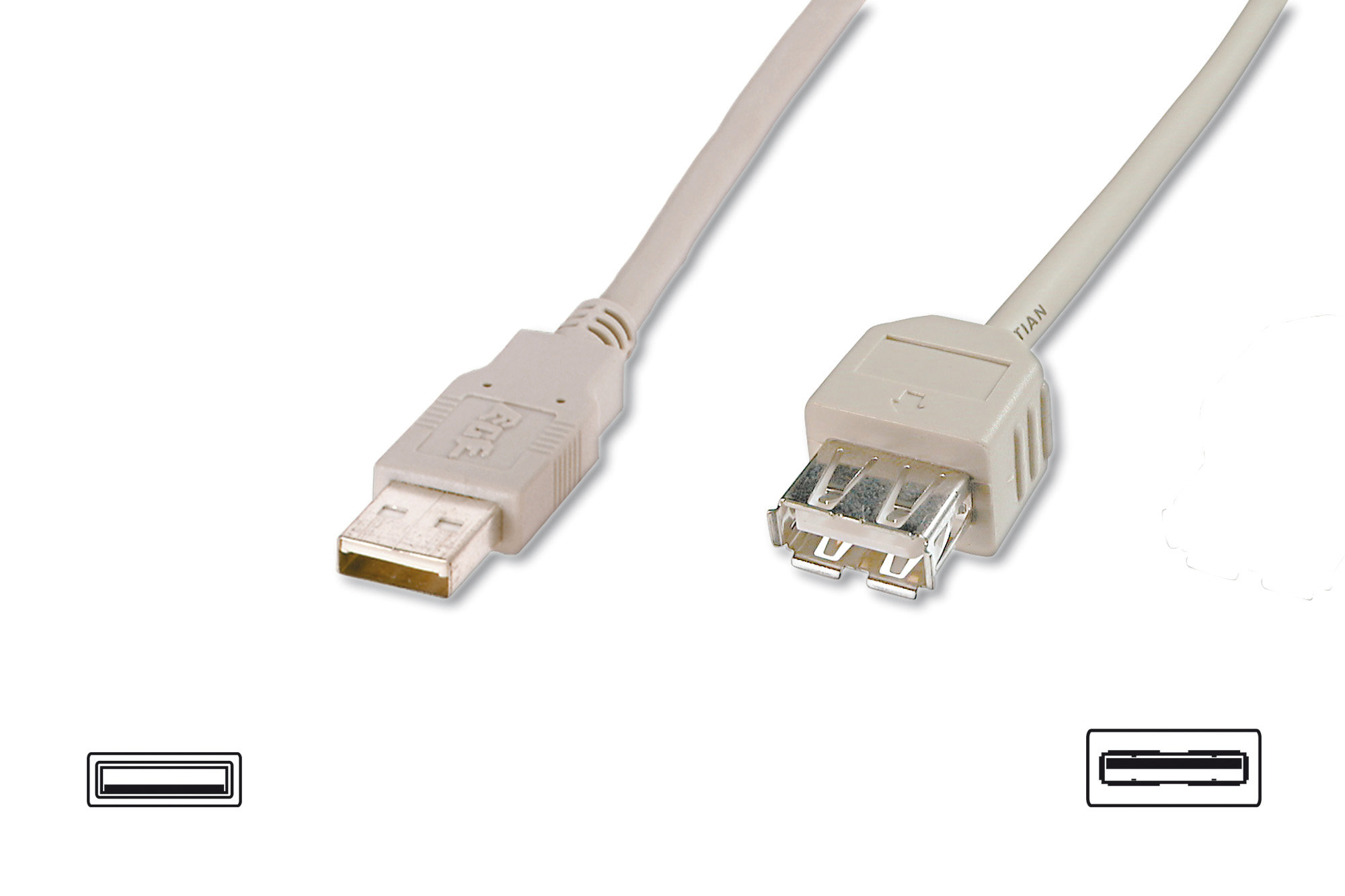 Digitus AK-300202-018-E 1.8 Mt USB 2.0 to USB 2.0 Erkek-Dişi AWG28 UL Bej USB 2.0 Uzatma Kablosu