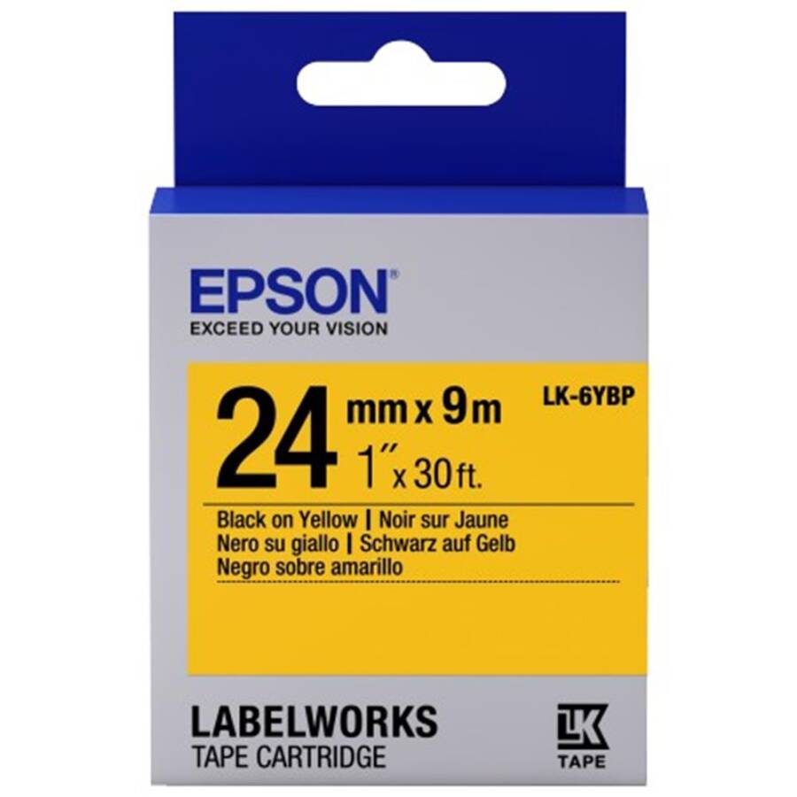 Epson LK-6YBP 9Mt 24mm Pastel Sarı Üzeri Siyah Etiket