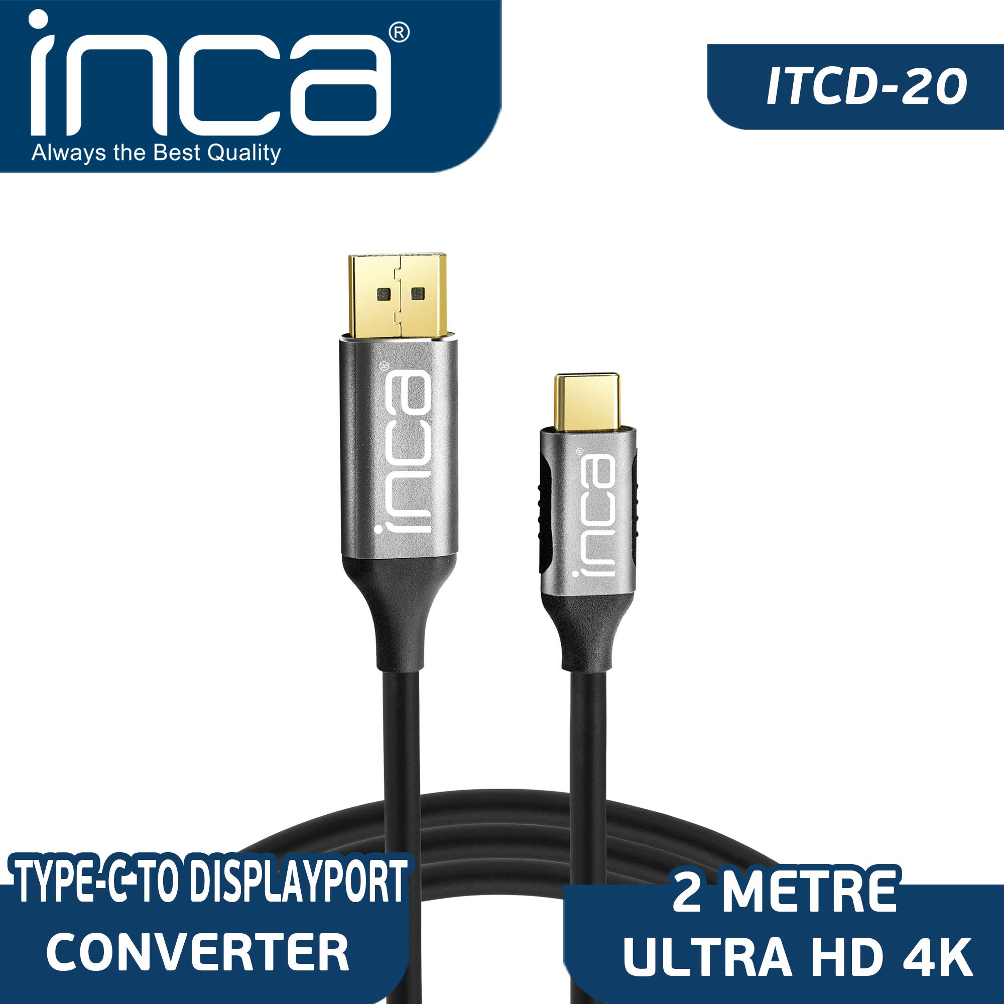 Inca ITCD-02TX 2 Mt USB Type C to DISPLAY PORT 4K Altın Uçlu Görüntü Kablosu