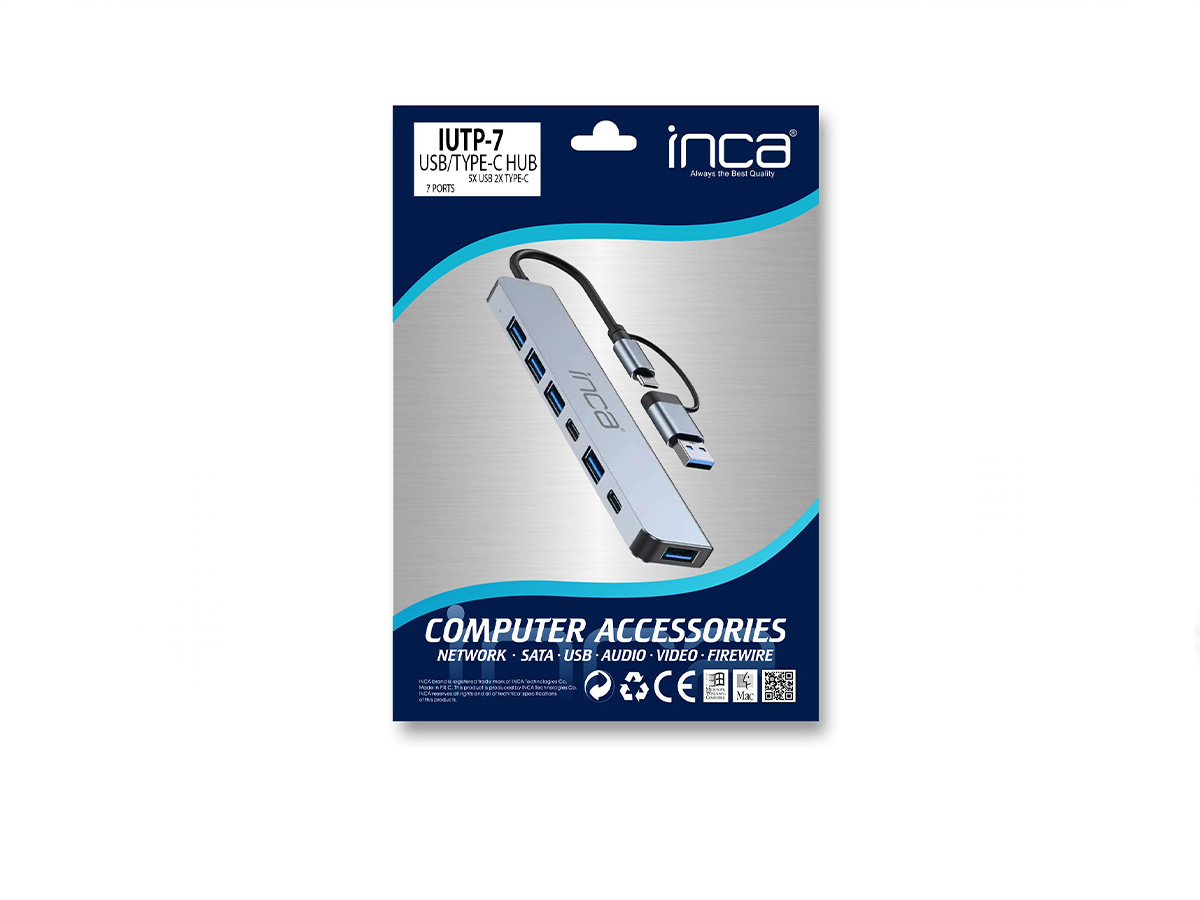Inca IUTP-7 USB Type C USB to 5 Port USB 3.0 2 Port Type C 100W Usb Çoklayıcı