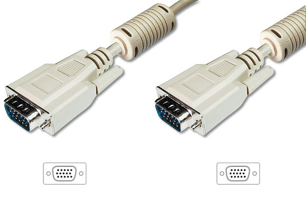 Digitus AK-310103-100-E 10 Mt VGA to VGA Erkek-Erkek AWG28 3Coax/7C Bej Görüntü Kablosu