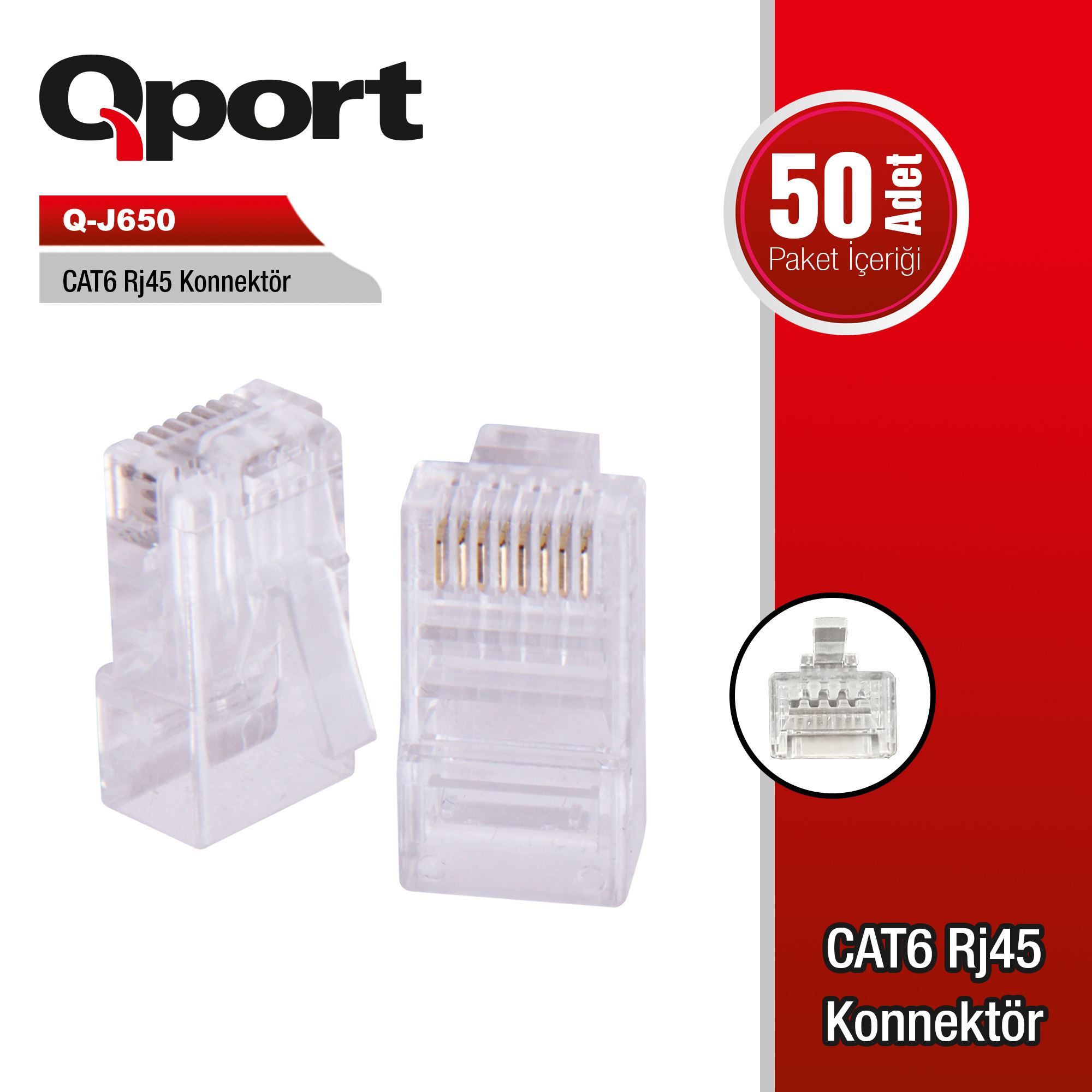 Qport Q-J650 RJ-45 CAT6 50 li Paket RJ45 Konnektör