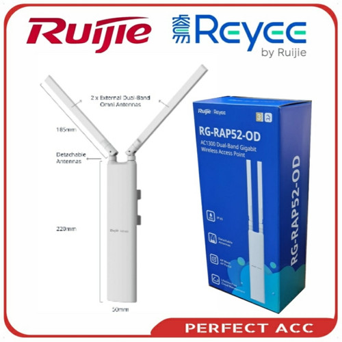 Ruijie RG-RAP52-OD 1 Port Gigabit AC1300 Dual Band Wi-Fi 5 2 Antenli Poe Destekli Adaptör Dış Mekan Access Point