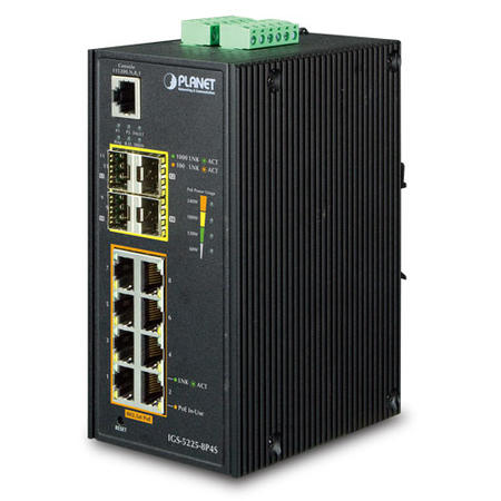 Planet PL-IGS-5225-8P4S 8 Port Gigabit PoE 4 Port SFP 240W L2+ Endüstriel Yönetilebilir Switch