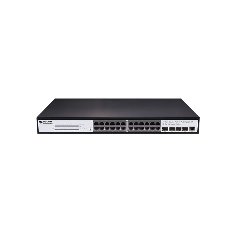 Bdcom S2500-24P4S 24 Port Gigabit PoE 4 Port SFP 370W Layer 3 Yönetilebilir PoE Switch