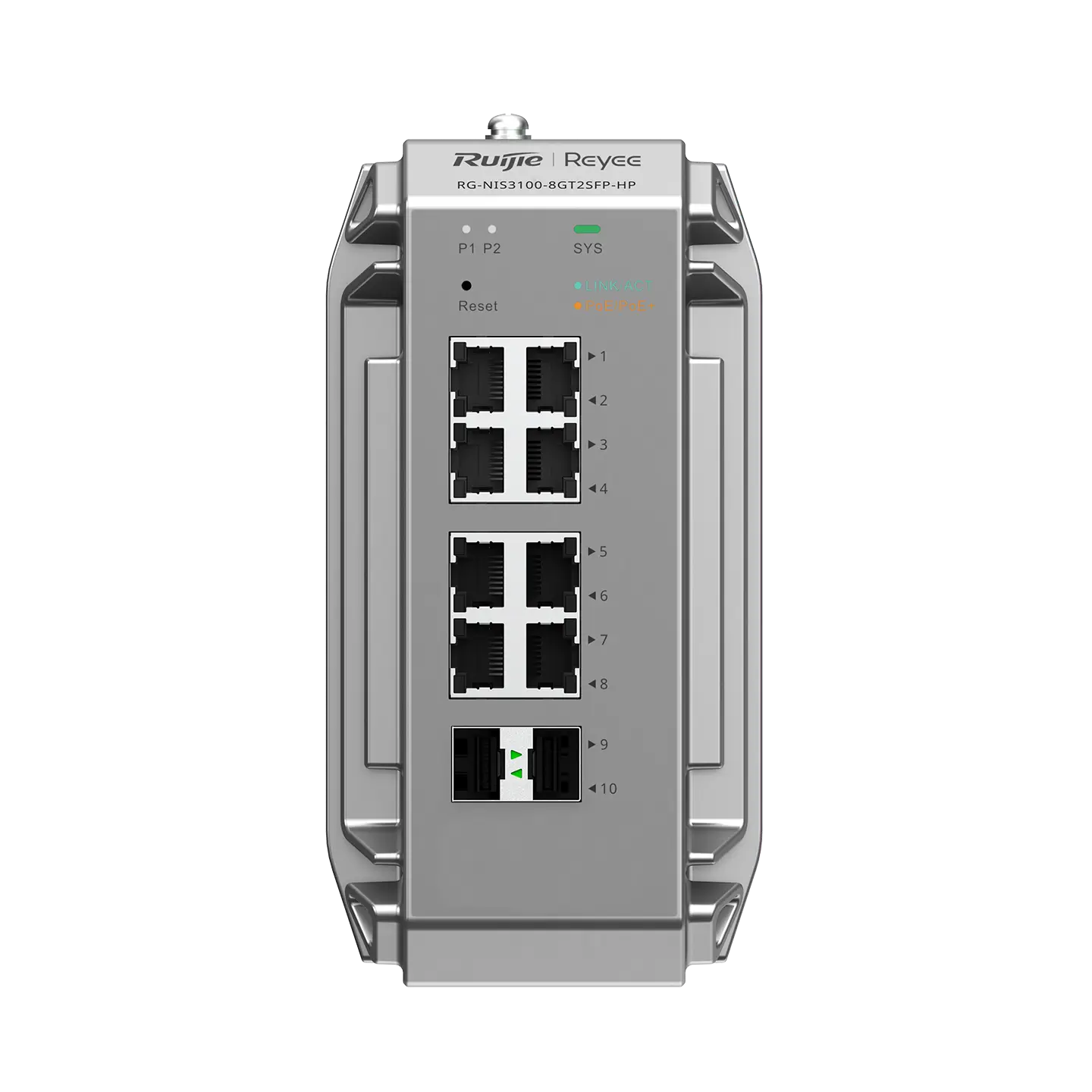Ruıjıe NIS3100-8GT2SFP-HP 8 Port Gigabit PoE 2 Port SFP 240W Cloud Yönetilebilir Endüstriyel Switch