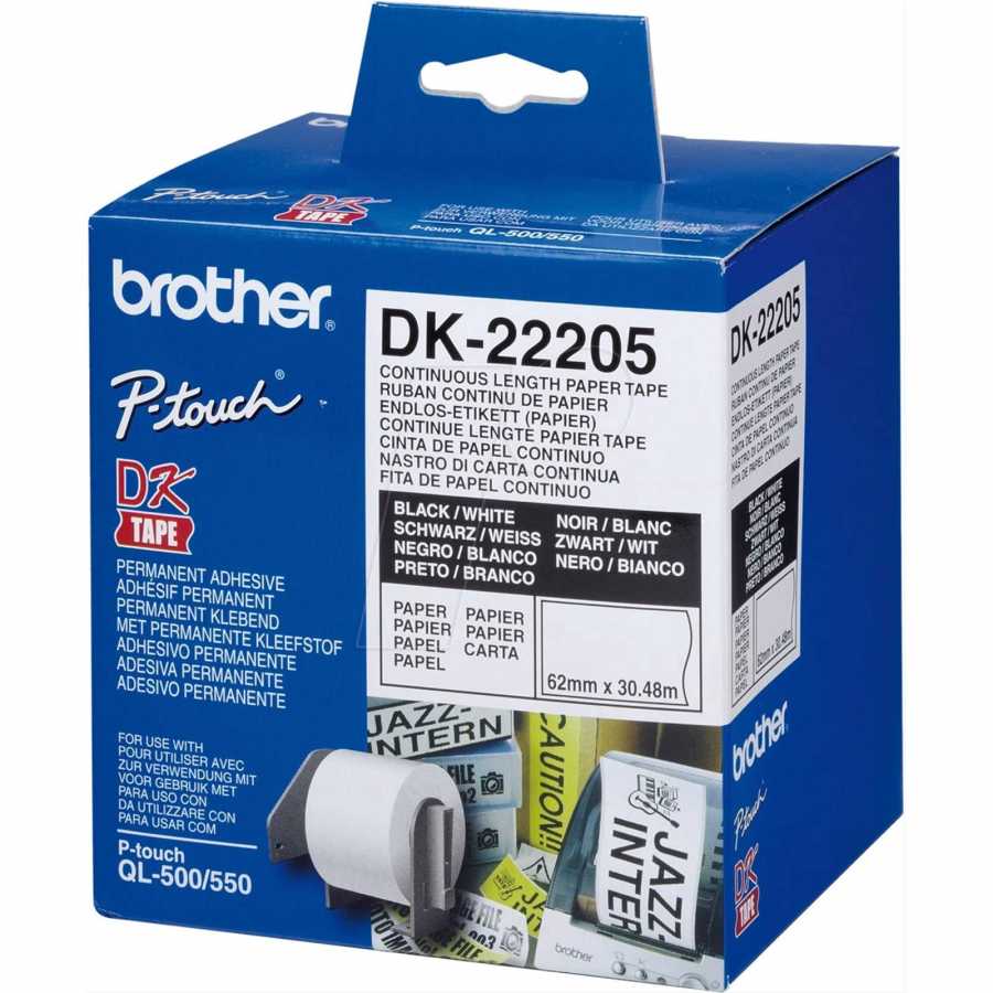 Brother DK-22205 P-Touch 62x30.48mm Sürekli Beyaz Üzeri Siyah Etiket