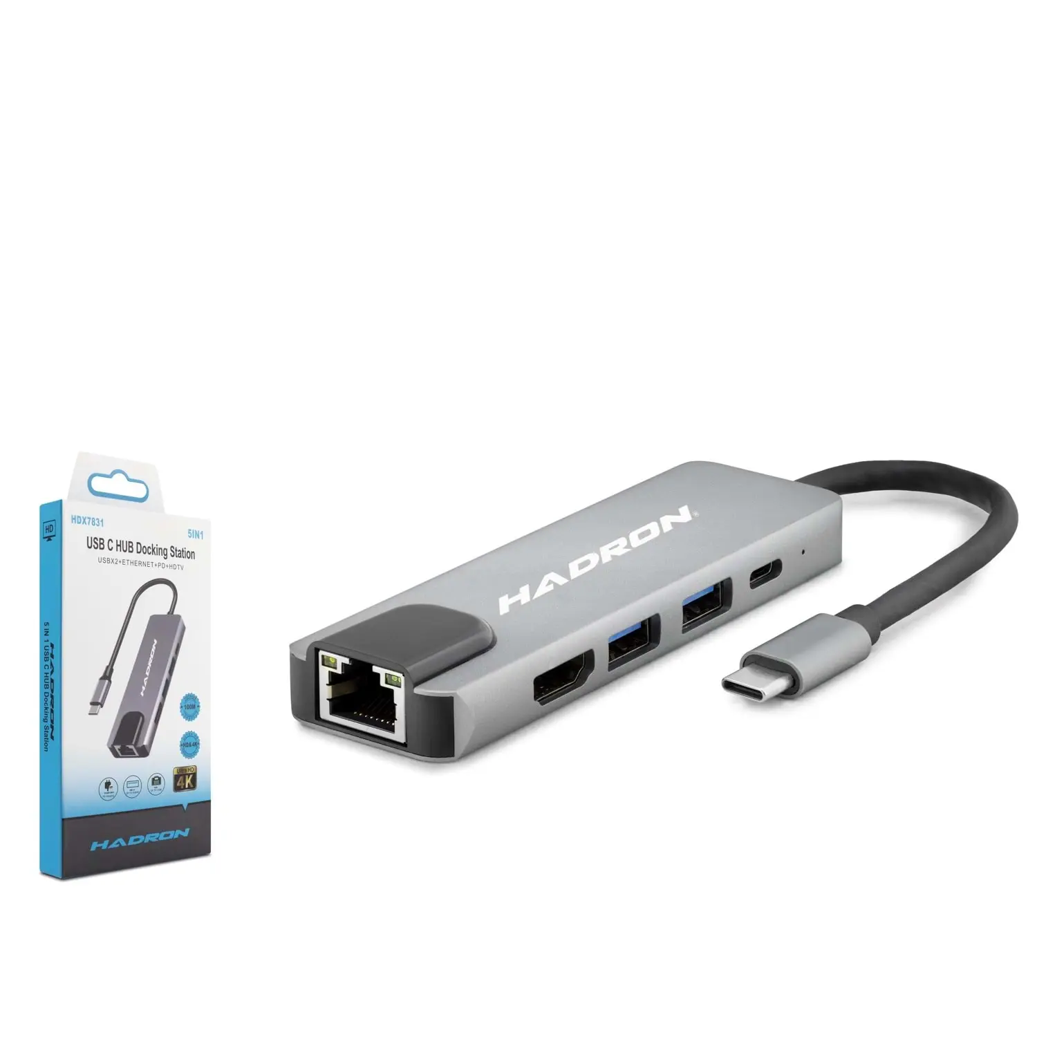 Hadron HDX7831 Usb Type C to HDMı 4K 30Hz RJ45 2 Port USB 3.0 PD 5 in 1 Dock Station