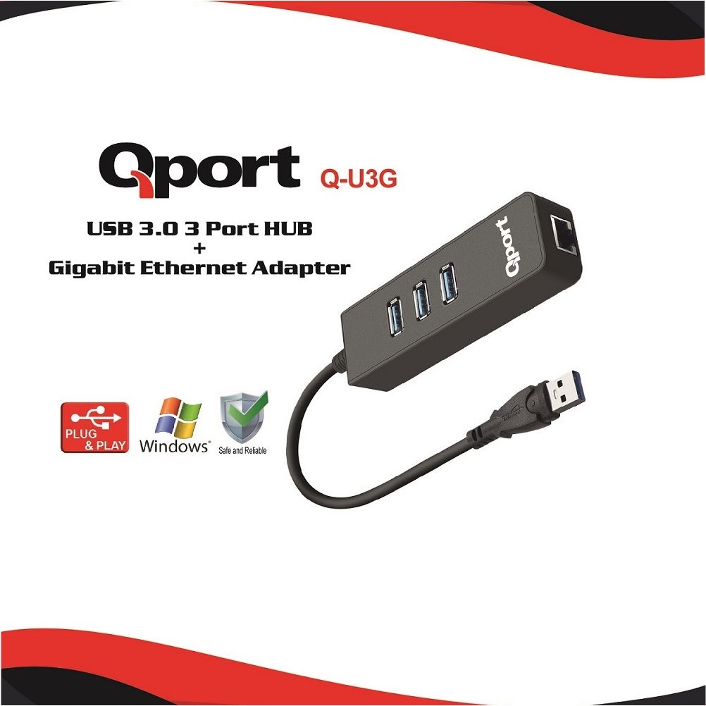 Qport Q-U3G USB 3.0 to RJ45 Gigabit 3 Port Usb 3.0 Usb Ethernet Adaptörü
